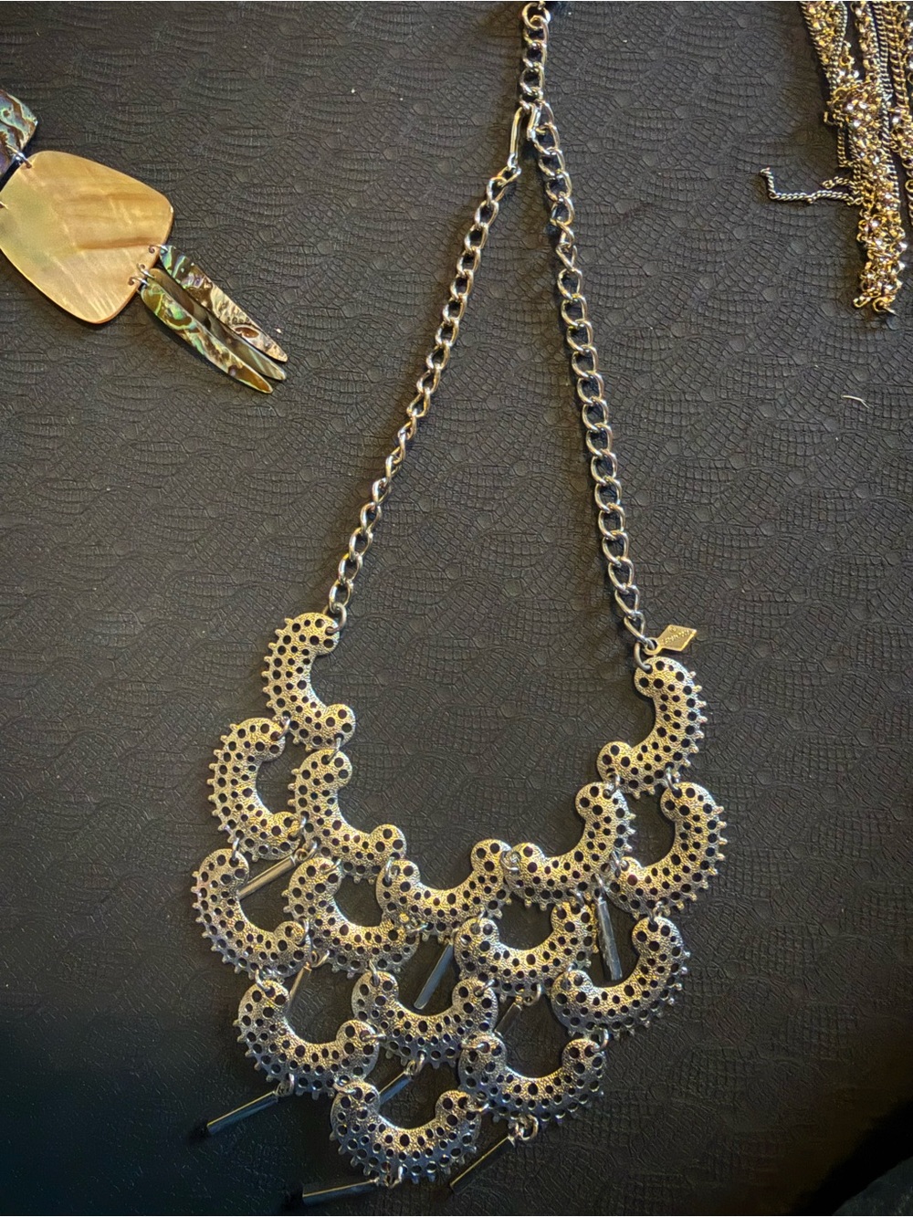 Statement Black and Silver Bib Necklace 15